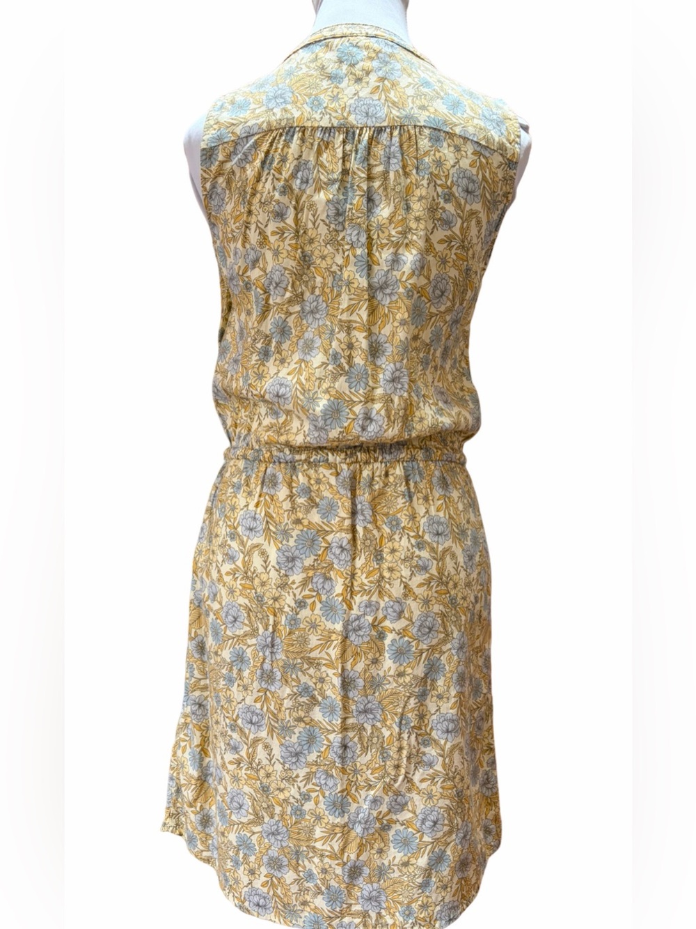 Denver Hayes Floral Sleeveless Dress Tie Waist Yellow Blue XS - Picture 2 of 9